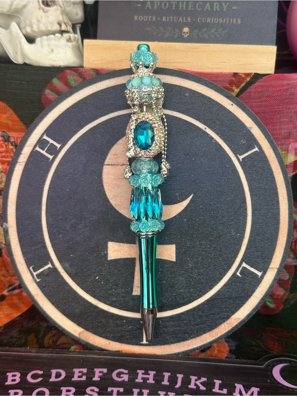 Handmade Teal Jeweled Statement Pen – Crystal Beaded Glam Pen